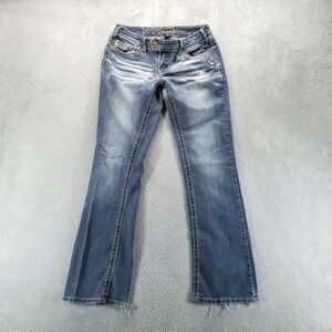 Ariya Jeans Womens 10 Blue Bootcut Low Rise Faded Dark Wash Embroidered Y2K